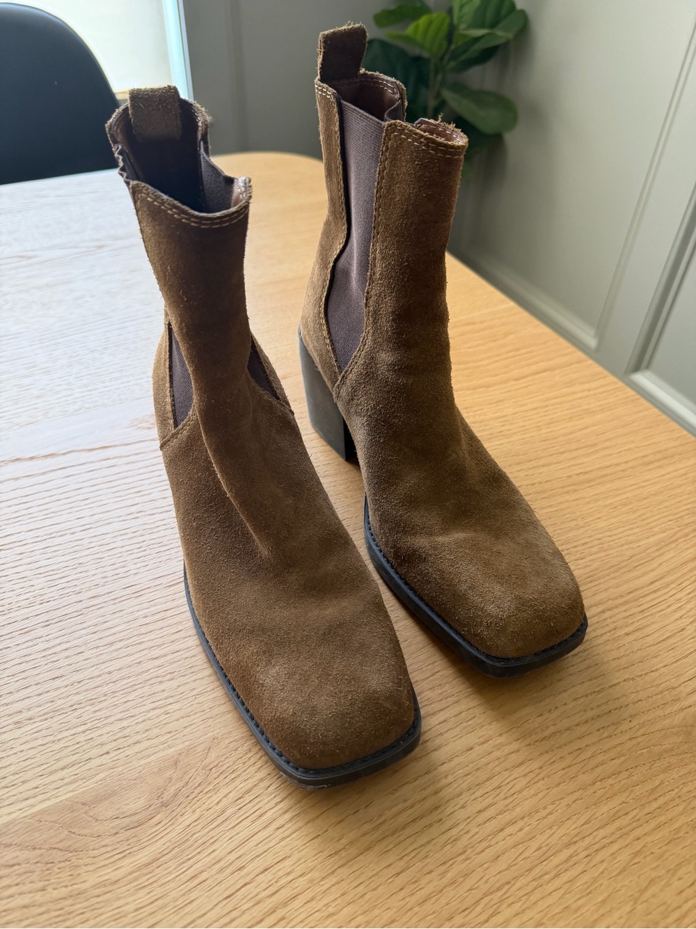 Mango Women's Brown Suede Chelsea Booties - Size 38